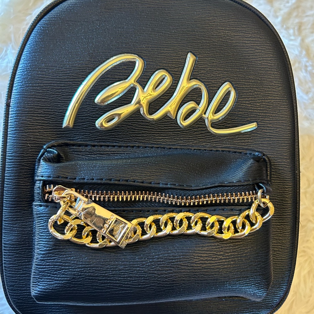 Bebe Black Mini Backpack with Gold Chain